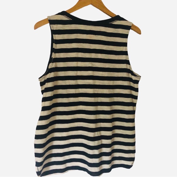 Joe Fresh sleeveless v-neck t-shirt tank chest pockets side slit cotton stripe - Picture 3 of 6